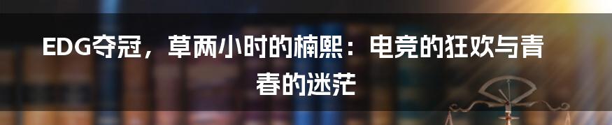 EDG夺冠,草两小时的楠熙:电竞的狂欢与青春的迷茫