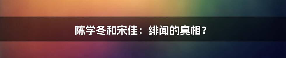 陈学冬和宋佳:绯闻的真相?