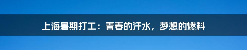 上海暑期打工：青春的汗水，梦想的燃料