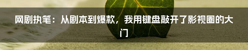 网剧执笔:从剧本到爆款,我用键盘敲开了影视圈的大门