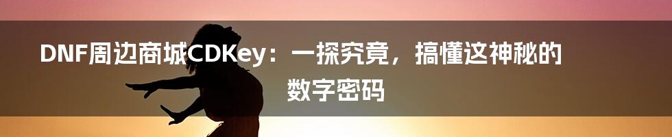 DNF周边商城CDKey:一探究竟,搞懂这神秘的数字密码