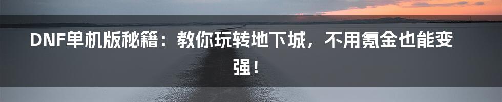 DNF单机版秘籍:教你玩转地下城,不用氪金也能变强!