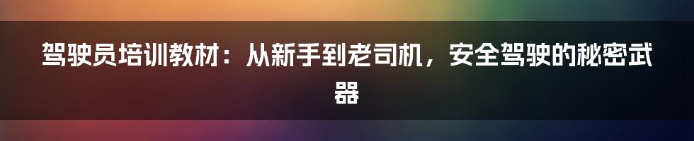 驾驶员培训教材:从新手到老司机,安全驾驶的秘密武器