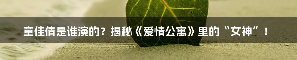 童佳倩是谁演的?揭秘《爱情公寓》里的“女神”!