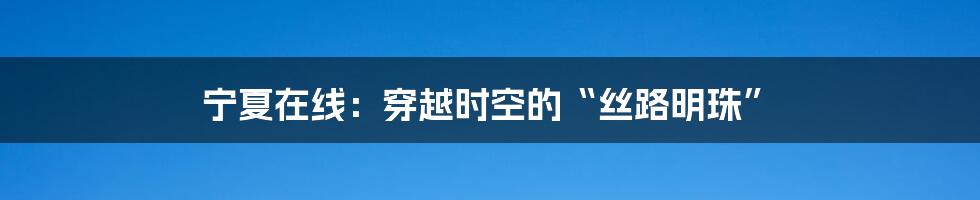 宁夏在线:穿越时空的“丝路明珠”