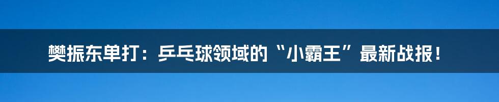 樊振东单打：乒乓球领域的“小霸王”最新战报！