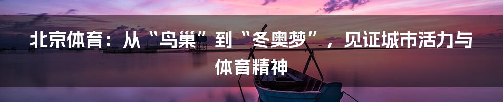 北京体育：从“鸟巢”到“冬奥梦”，见证城市活力与体育精神
