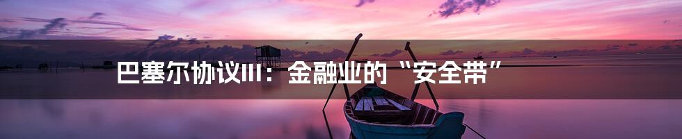 巴塞尔协议III:金融业的“安全带”