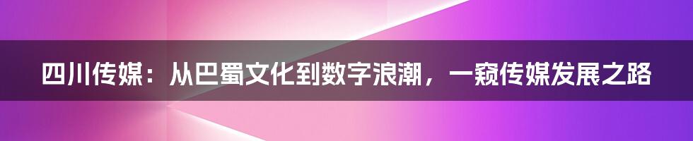 四川传媒:从巴蜀文化到数字浪潮,一窥传媒发展之路