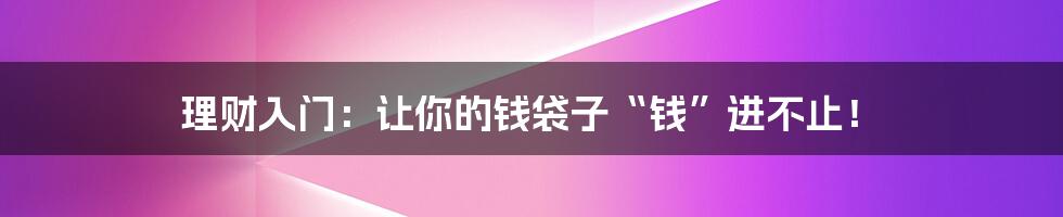 理财入门:让你的钱袋子“钱”进不止!