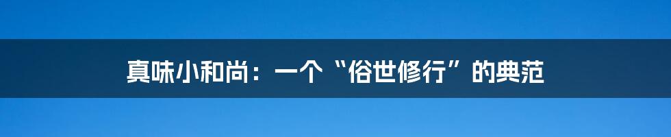 真味小和尚:一个“俗世修行”的典范