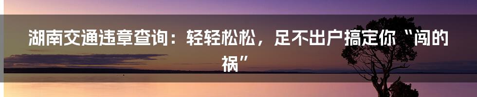 湖南交通违章查询:轻轻松松,足不出户搞定你“闯的祸”