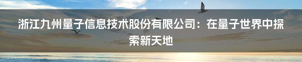 浙江九州量子信息技术股份有限公司:在量子世界中探索新天地