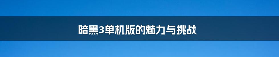 暗黑3单机版的魅力与挑战