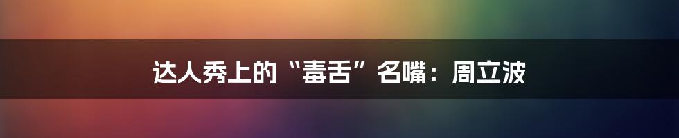 达人秀上的“毒舌”名嘴:周立波