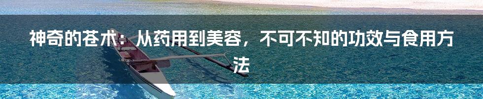 神奇的苍术:从药用到美容,不可不知的功效与食用方法