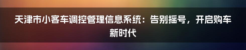 天津市小客车调控管理信息系统:告别摇号,开启购车新时代