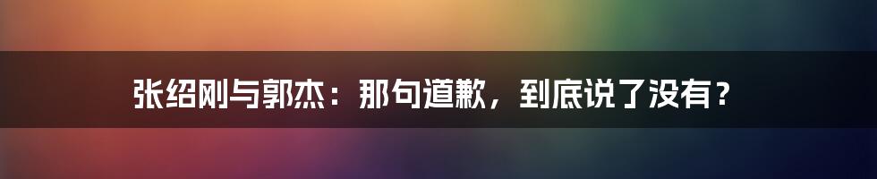 张绍刚与郭杰:那句道歉,到底说了没有?