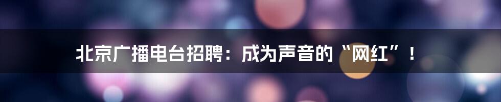 北京广播电台招聘：成为声音的“网红”！