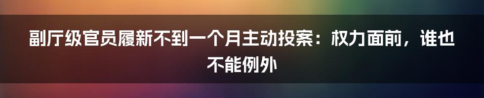 副厅级官员履新不到一个月主动投案：权力面前，谁也不能例外
