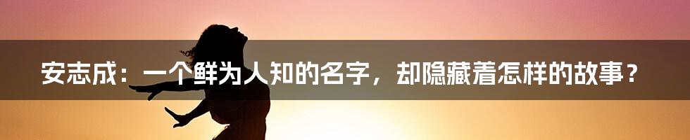 安志成:一个鲜为人知的名字,却隐藏着怎样的故事?