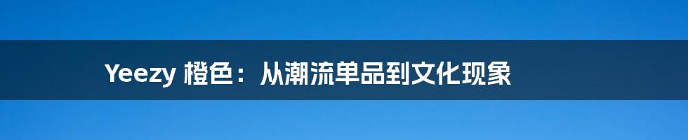 Yeezy 橙色:从潮流单品到文化现象