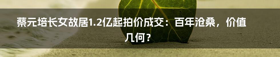 蔡元培长女故居1.2亿起拍价成交:百年沧桑,价值几何?