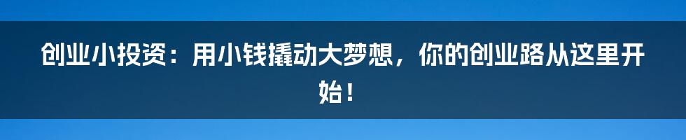 创业小投资:用小钱撬动大梦想,你的创业路从这里开始!