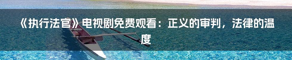 《执行法官》电视剧免费观看:正义的审判,法律的温度