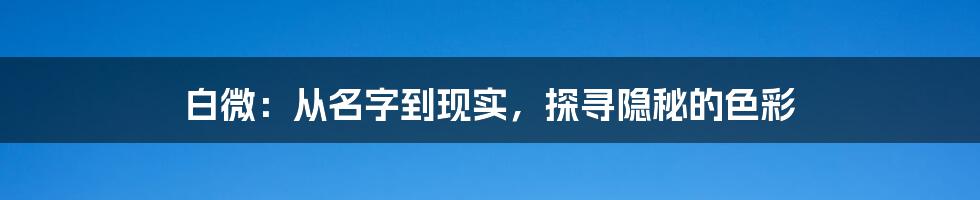 白微:从名字到现实,探寻隐秘的色彩