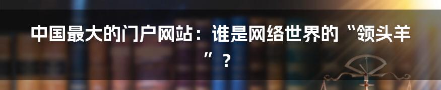 中国最大的门户网站:谁是网络世界的“领头羊”?