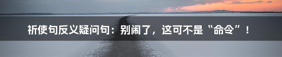 祈使句反义疑问句：别闹了，这可不是“命令”！