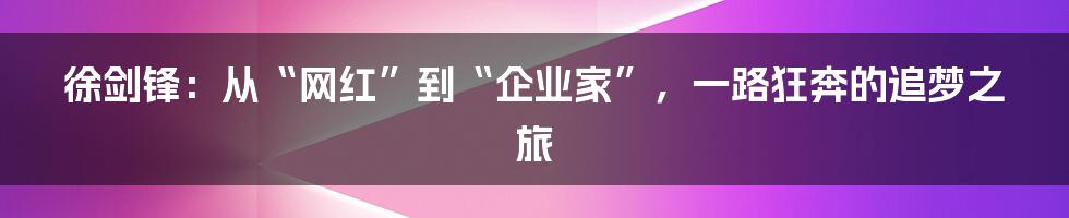 徐剑锋:从“网红”到“企业家”,一路狂奔的追梦之旅