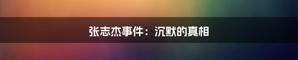 张志杰事件:沉默的真相