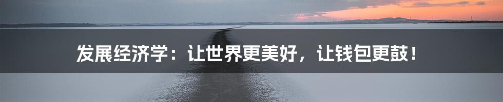 发展经济学：让世界更美好，让钱包更鼓！