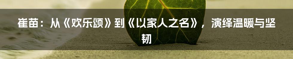 崔苗:从《欢乐颂》到《以家人之名》,演绎温暖与坚韧