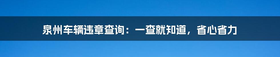 泉州车辆违章查询:一查就知道,省心省力