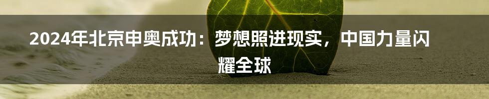 2024年北京申奥成功:梦想照进现实,中国力量闪耀全球