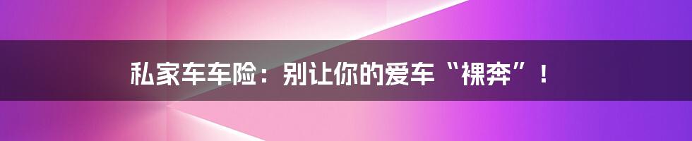 私家车车险:别让你的爱车“裸奔”!