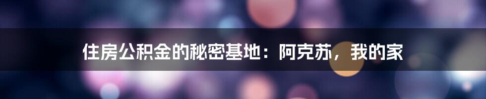 住房公积金的秘密基地：阿克苏，我的家