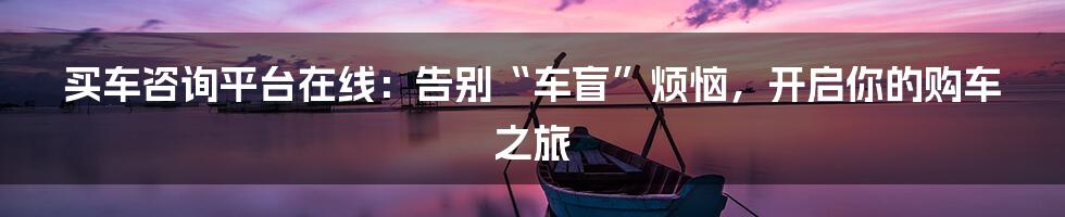 买车咨询平台在线:告别“车盲”烦恼,开启你的购车之旅