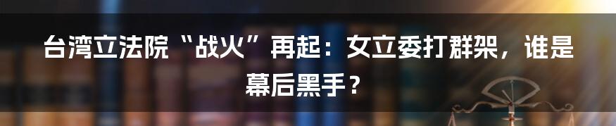 台湾立法院“战火”再起:女立委打群架,谁是幕后黑手?