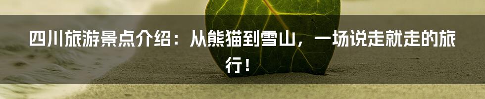 四川旅游景点介绍:从熊猫到雪山,一场说走就走的旅行!