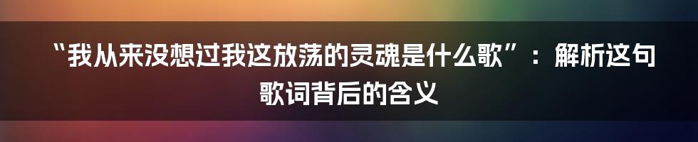 “我从来没想过我这放荡的灵魂是什么歌”：解析这句歌词背后的含义