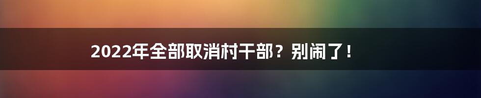 2022年全部取消村干部?别闹了!