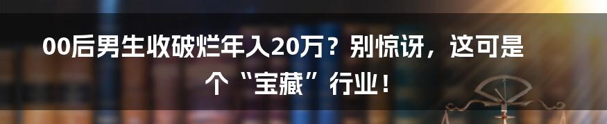 00后男生收破烂年入20万？别惊讶，这可是个“宝藏”行业！