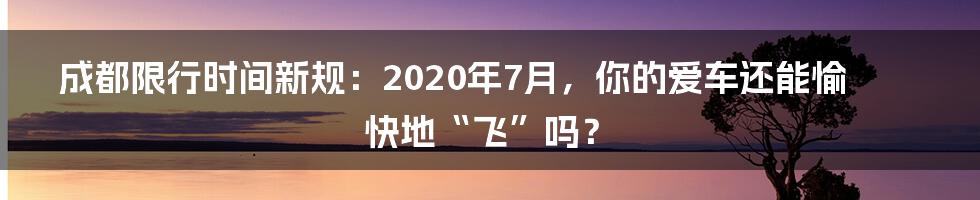 成都限行时间新规：2020年7月，你的爱车还能愉快地“飞”吗？