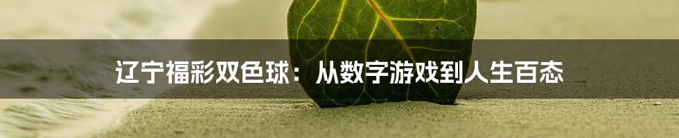 辽宁福彩双色球:从数字游戏到人生百态
