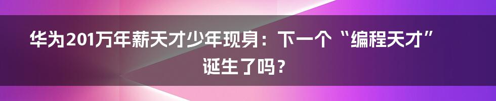 华为201万年薪天才少年现身:下一个“编程天才”诞生了吗?