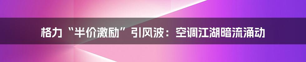 格力“半价激励”引风波:空调江湖暗流涌动